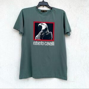 Robert Cavalli teal crew neck men's t-shirt Medium eagle print 100% Cotton